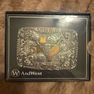 AndWest Longhorn Skull Texas State Buckle